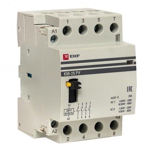 Контактор модульный EKF КМ РУ 63А 4NO 230В AC 3 модуля с ручным управлением