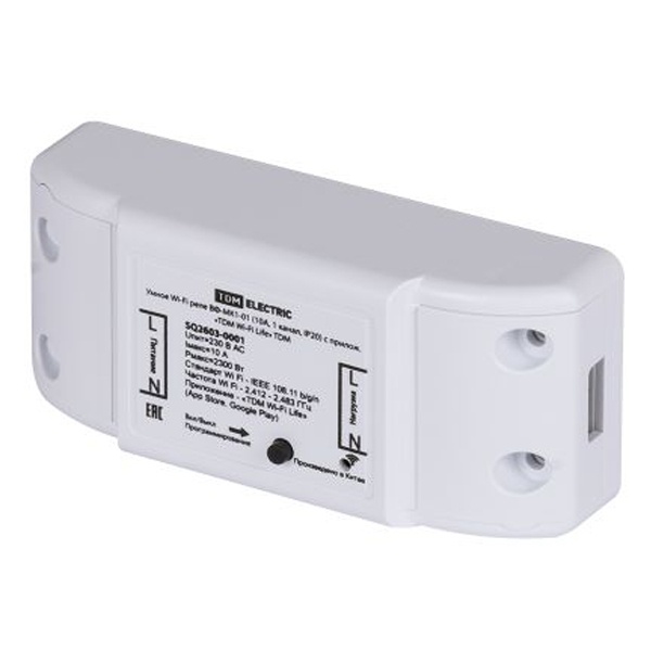 Умное реле TDM Life ВФ-МК1-01 10А, 1 канал, IP20 работа с приложением Wi-Fi