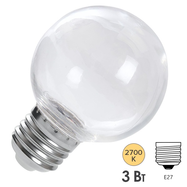 Лампа светодиодная Feron LB-371 шар G60 3W 2700K 230V E27 прозрачная
