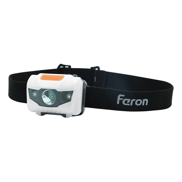 Фонарь налобный Feron TH2302 1LED+2RED IP44 пластик, на батарейках 3хAAA