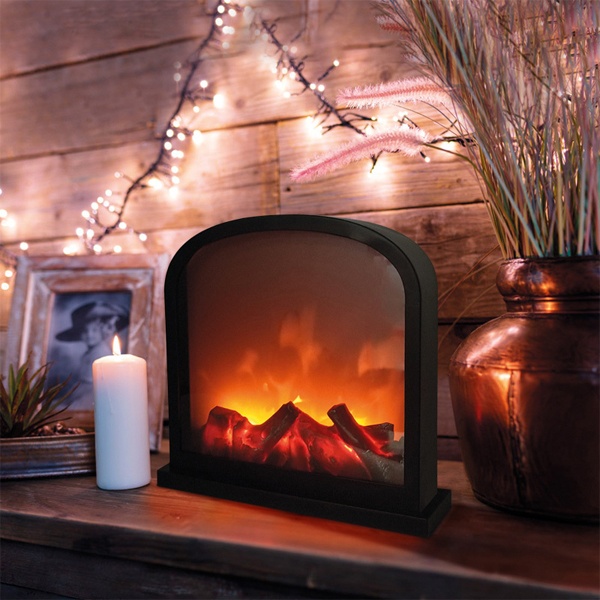Светодиодный камин Шале с эффектом живого огня 30х13х28см, питание от батарейки 3хС или от USB