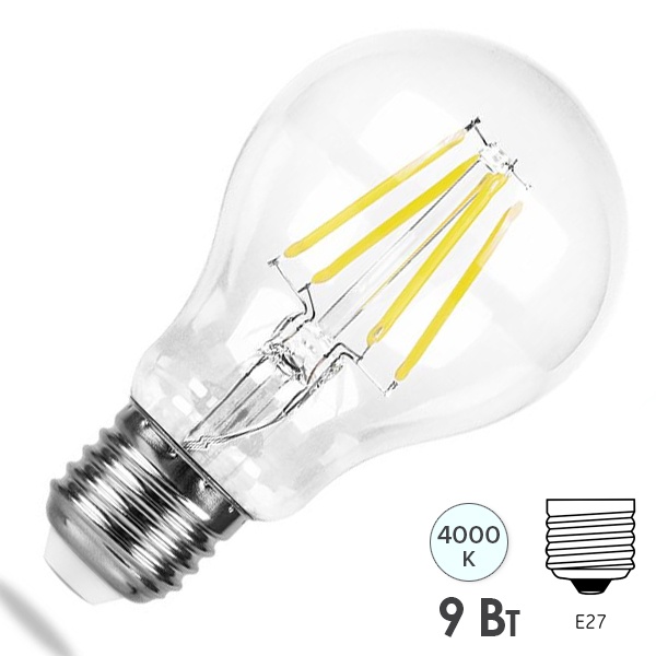 Лампа филаментная светодиодная шарик Feron LB-63 9W 4000K 220V E27 прозрачная