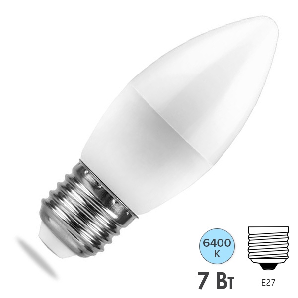 Лампа светодиодная свеча Feron LB-72 7W 6400K 220V E27 дневной свет