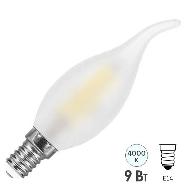 Лампа филаментная светодиодная свеча на ветру Feron LB-74 9W 4000K 220V E14 матовая