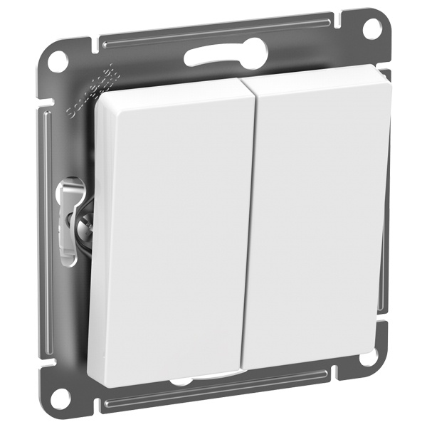 Двухклавишный выключатель SE AtlasDesign 10A IP44 Aqua, белый