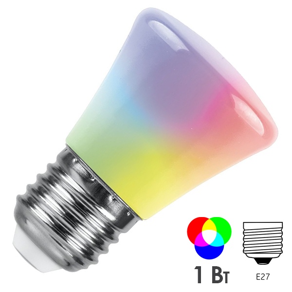 Лампа светодиодная Feron LB-372 колокольчик C45 1W RGB 230V E27 матовая, быстрая смена цвета