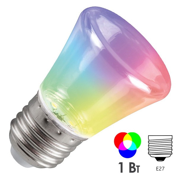 Лампа светодиодная Feron LB-372 колокольчик C45 1W RGB 230V E27 прозрачная, быстрая смена цвета