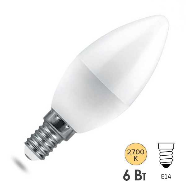 Лампа светодиодная свеча Feron PRO LB-1306 6W 2700K 220V E14 используется OSRAM LED теплый свет