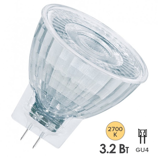Лампа светодиодная Osram LED PARATHOM MR11 GL 3,2W/927 2700K (20W) 12V GU4 36° DIM 184Lm