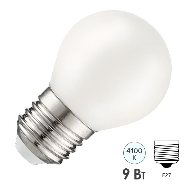 Лампа филаментная светодиодная шарик Gauss 9W 4100K 220V E27 матовая milky диммируемая