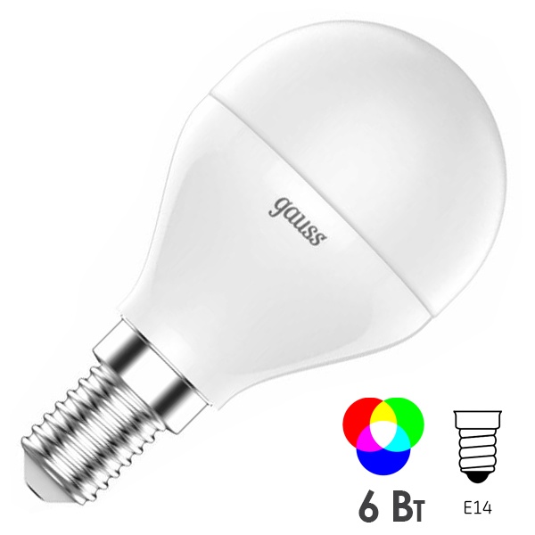 Светодиодная лампа шарик Gauss LED 6W E14 RGBW+диммирование