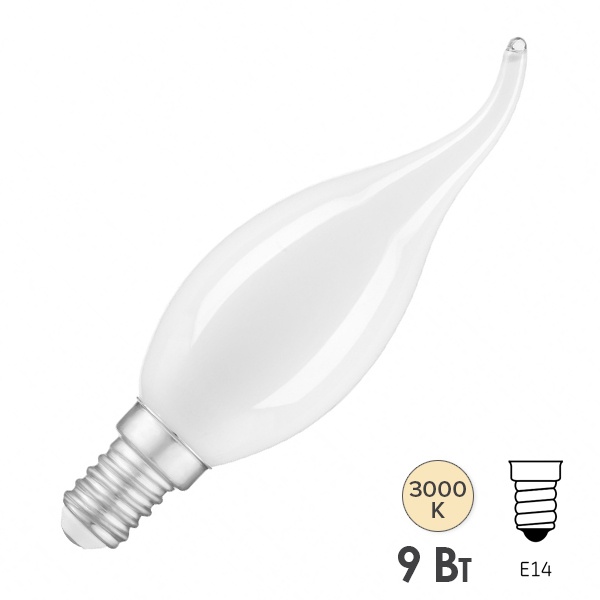 Лампа филаментная светодиодная свеча на ветру Gauss 9W 3000K 220V Е14 матовая