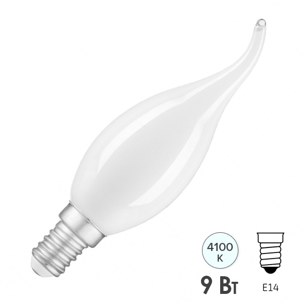 Лампа филаментная светодиодная свеча на ветру Gauss 9W 4100K 220V Е14 матовая
