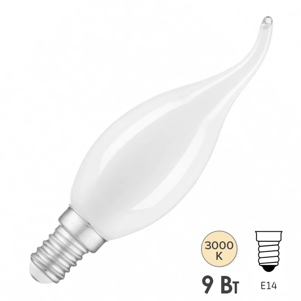 Лампа светодиодная диммируемая свеча на ветру Filament 9W 3000K 220V Е14 milky тепло-белый свет