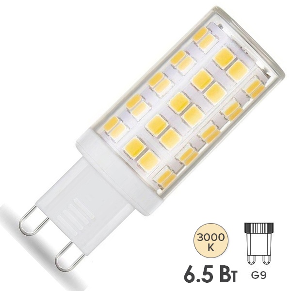 Лампа светодиодная капсула Gauss AC185-265V 6,5W 3000K 220V G9 770lm керамика тепло-белый свет