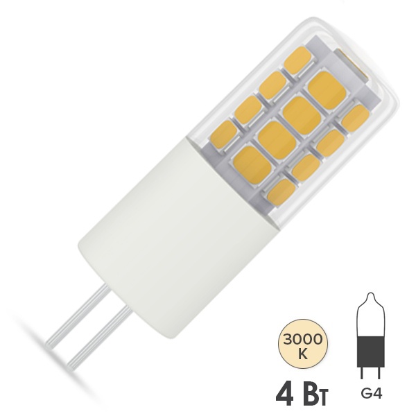Лампа светодиодная Gauss Elementary 4W 400Lm 3000K 12V G4 керамика LED 1/10/200