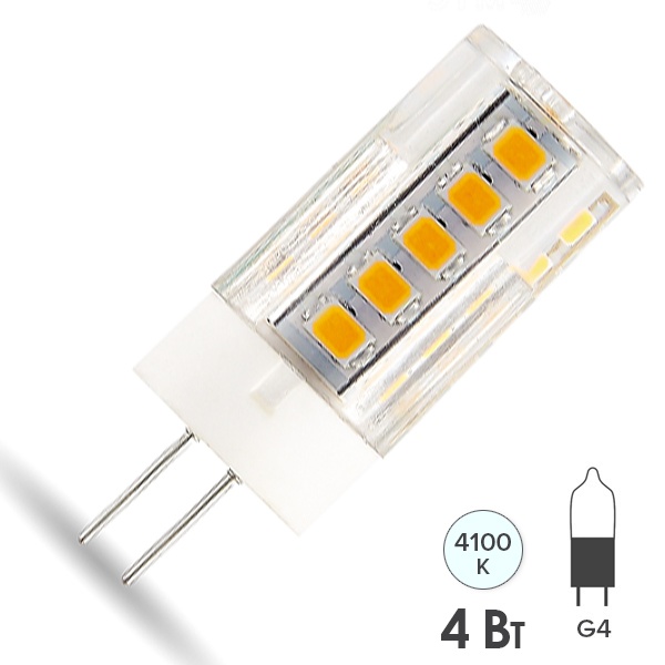 Лампа светодиодная Gauss Elementary 4W 4100K 12V G4 400Lm керамика LED 1/10/200