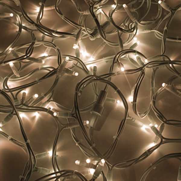 Гирлянда Нить (дюраплей) 200LED 16W 24V постоянное тепло белое свечение, белый каучук IP67 бухта 20м