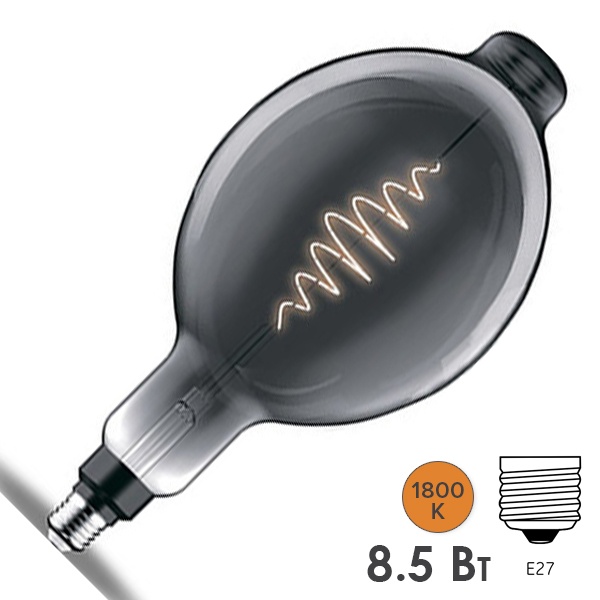 Лампа филаментная светодиодная Gauss BT180 8.5W 1800K E27 165Lm серый спираль