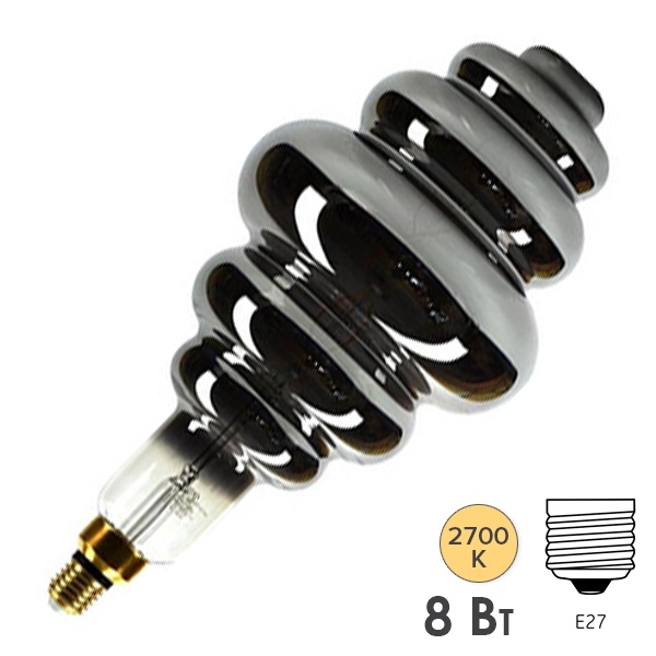 Лампа филаментная светодиодная Gauss Honeycomb 8W 2700K 380Lm E27 серый спираль