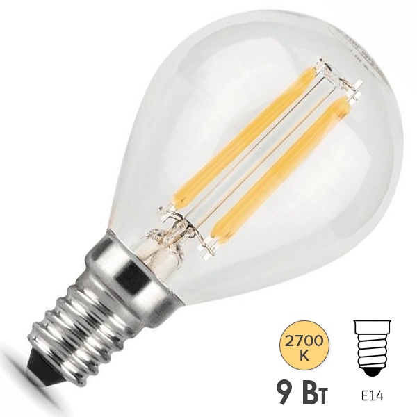 Лампа филаментная светодиодная шарик Gauss Black 9W 2700K 220V E14 прозрачная