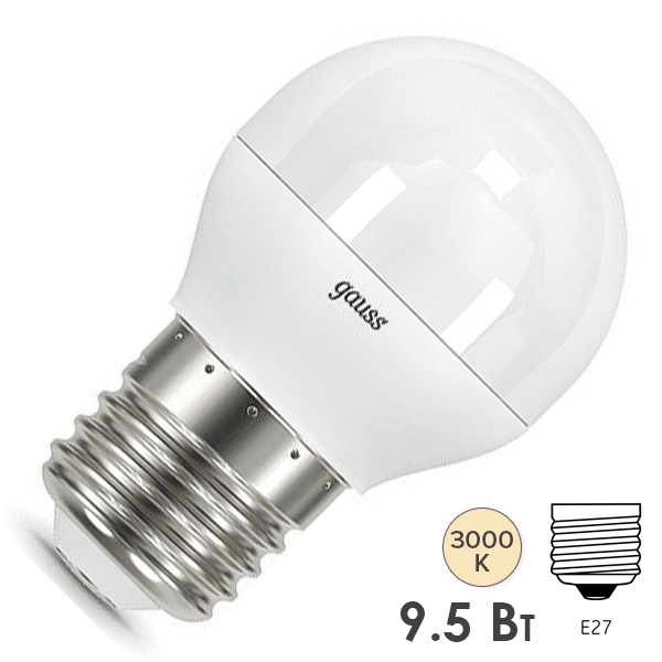 Лампа светодиодная шарик Gauss Black P45 9.5W 3000K 220V E27 890Lm тепло-белый свет