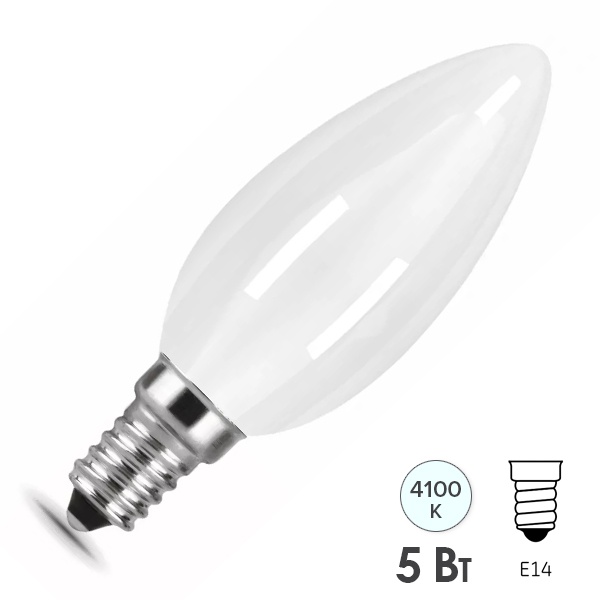 Лампа филаментная светодиодная свеча Gauss Black 5W 4100K 220V E14 опал