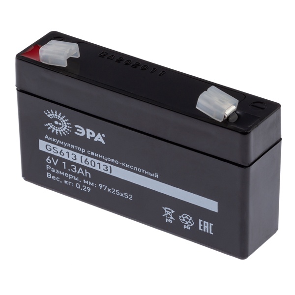 Аккумуляторная батарея ЭРА GS613 6V 1,3 А/ч 97х25х52мм (Свинцово-кислотный) 5056396247395