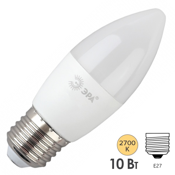 Лампа светодиодная свеча ЭРА RED LINE LED B35 10W 827 2700K 220V E27 теплый свет