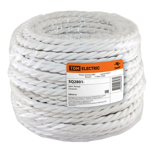 Ретро провод TDM Эко 2х1,5 витой ГОСТ белый (20м)