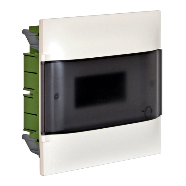 Щиток пластиковый встраиваемый (в полые стены) Legrand Practibox S 8 модуей дымчатая дверь шины N+PE