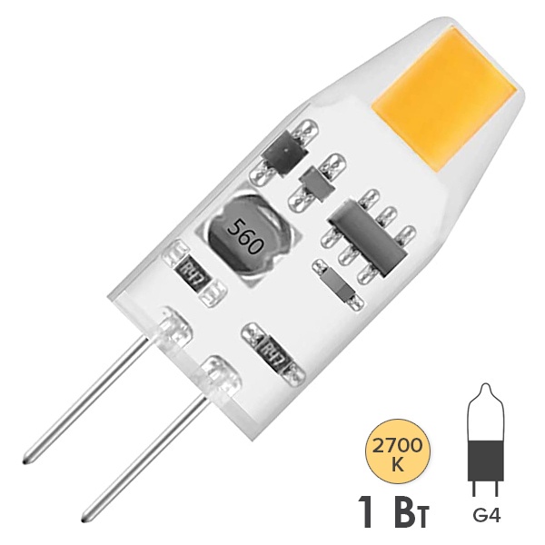 Лампа светодиодная Osram LED PPIN 10 1W/827 12V G4 100Lm d10x30mm