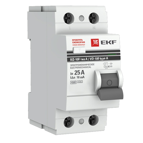УЗО EKF PROxima ВД-100 2P 25А/10мА (электромеханическое) А (ВДТ)