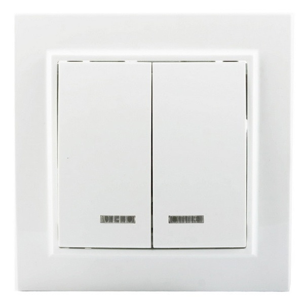 Выключатель 2-клавишный с индикатором EKF Basic 10А IP20 Минск белый