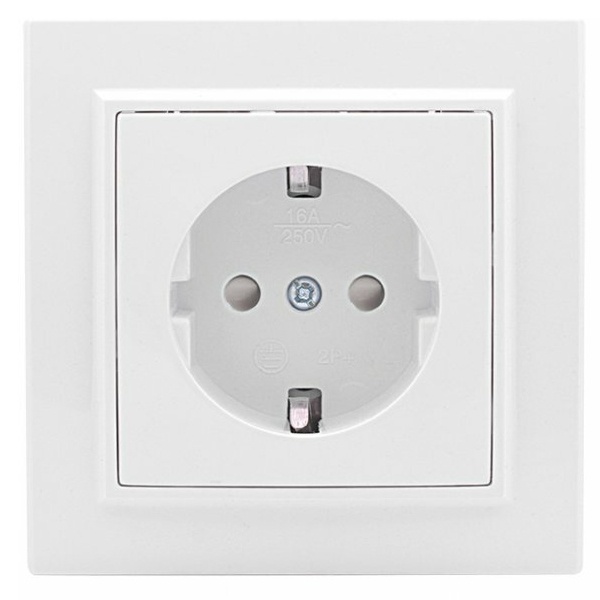Розетка 1-местная с заземлением со шторками EKF Basic 16А IP20 Минск белый
