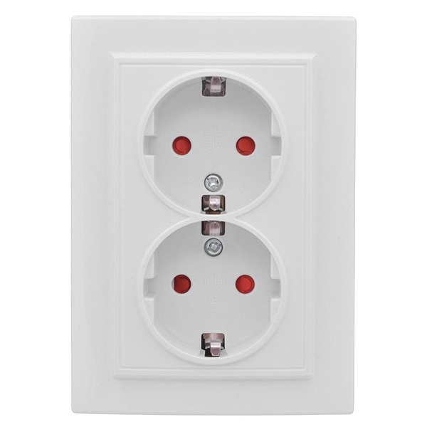 Розетка 2-местная с заземлением со шторками EKF Basic 16А IP20 Минск белый