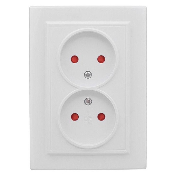 Розетка 2-местная без заземления со шторками EKF Basic 10А IP20 Минск белый