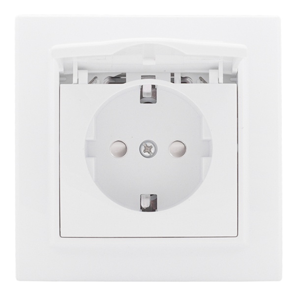 Розетка 1-местная с заземлением со шторками с крышкой EKF Basic 16А IP44 Минск белый