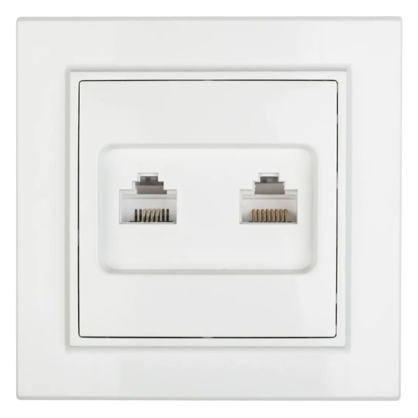 Розетка EKF Basic RJ-45+RJ-11 2-местная IP20 Минск белый