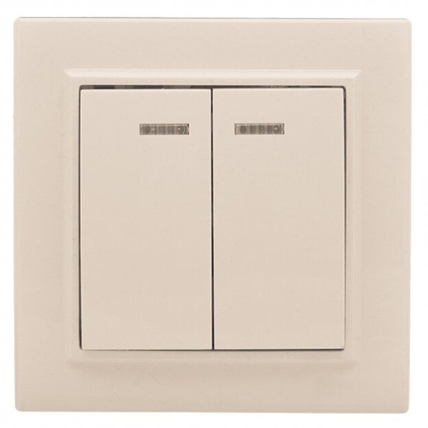 Выключатель 2-клавишный с индикатором EKF Basic 10А IP20 Минск бежевый