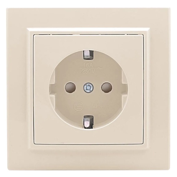 Розетка 1-местная с заземлением со шторками EKF Basic 16А IP20 Минск бежевый