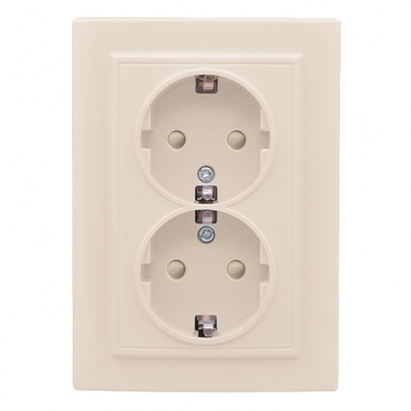 Розетка 2-местная с заземлением со шторками EKF Basic 16А IP20 Минск бежевый