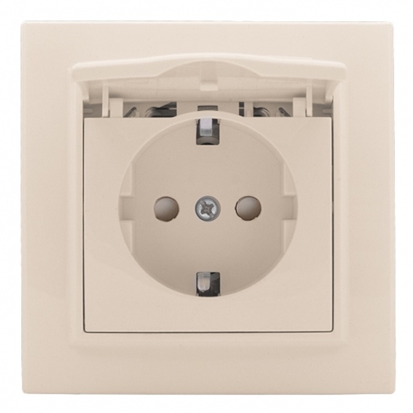 Розетка 1-местная с заземлением со шторками EKF Basic с крышкой 16А IP20 Минск бежевый