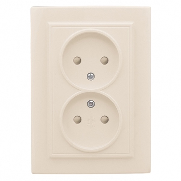 Розетка 2-местная без заземления со шторками EKF Basic 16А IP20 Минск бежевый