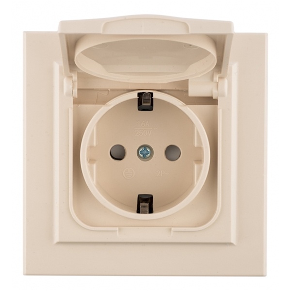 Розетка 1-местная с заземлением со шторками EKF Basic с крышкой 16А IP44 Минск бежевый