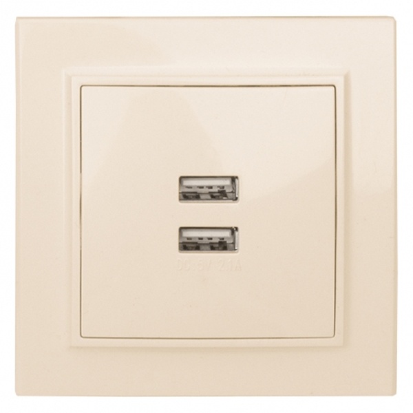 Розетка для зарядки EKF Basic 2 USB 2,1А IP20 Минск бежевый