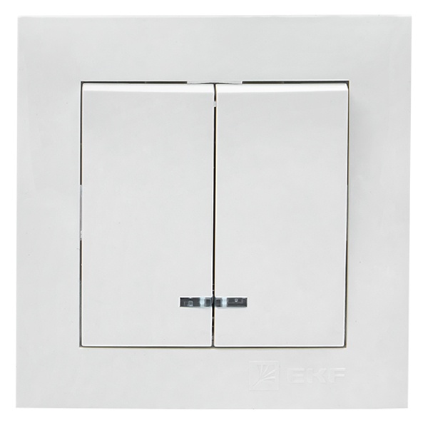 Выключатель 2-клавишный с индикатором EKF PROxima 10А IP20 Валенсия белый