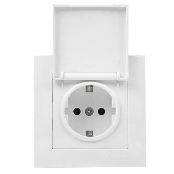 Розетка 1-местная с заземлением со шторками EKF PROxima с крышкой 16А Валенсия белый