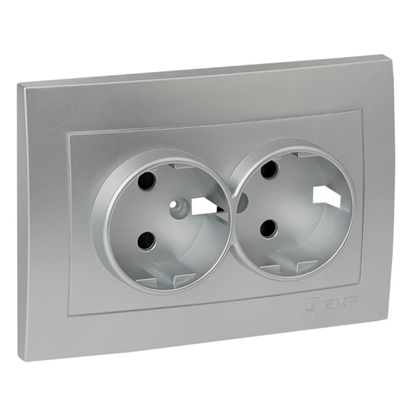Лицевая панель розетки 2-местной с/з со шторками EKF PROxima Валенсия сталь