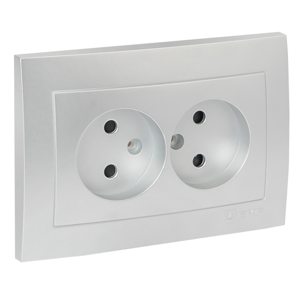 Лицевая панель розетки 2-местной б/з со шторками EKF PROxima Валенсия сталь